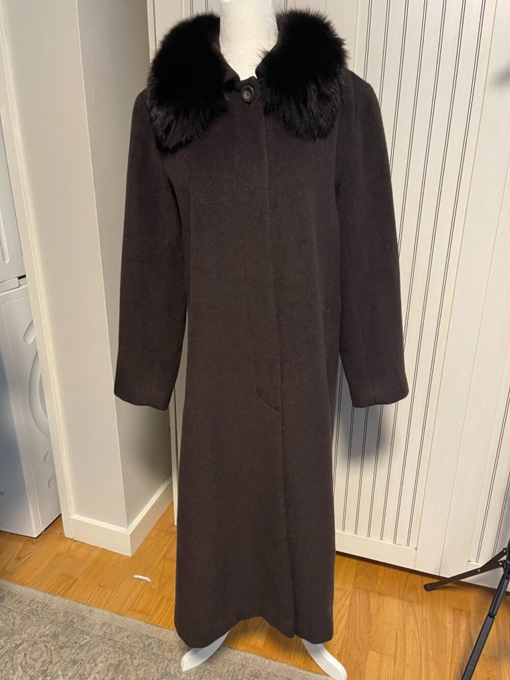 BELTA BUONO Angora 70% Wool 30% Long Coat with Genuine Fur Collar Size 11